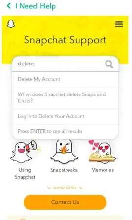 delete Snapchat account from mobile