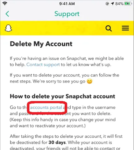 delete Snapchat account from mobile