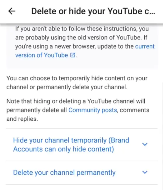 delete youtube account