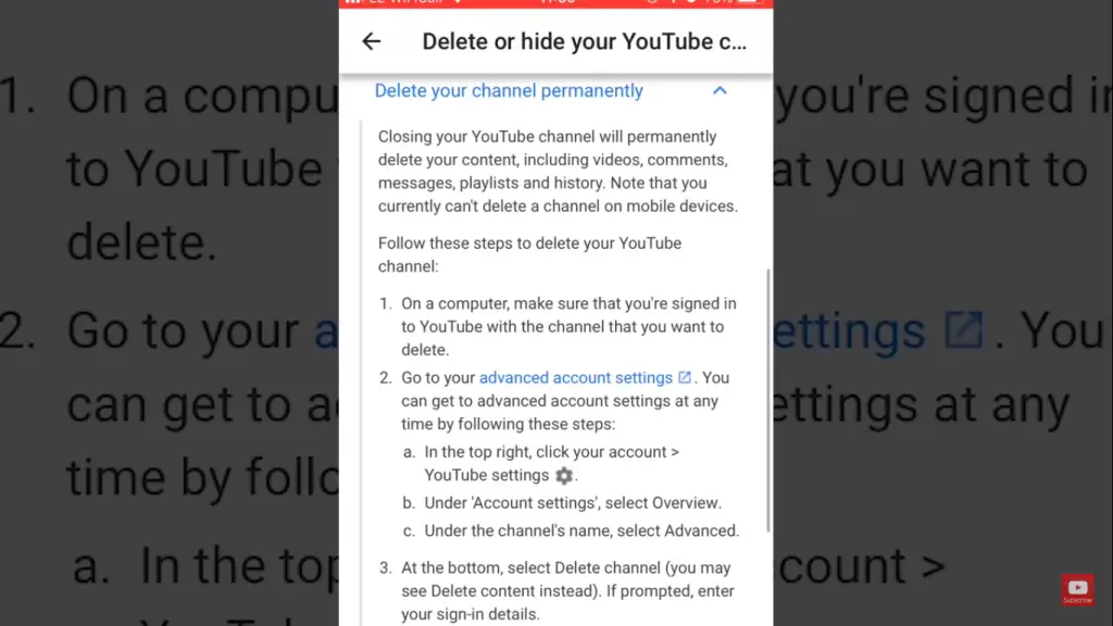 delete youtube account