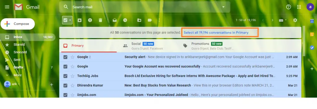 delete all emails in gmail 