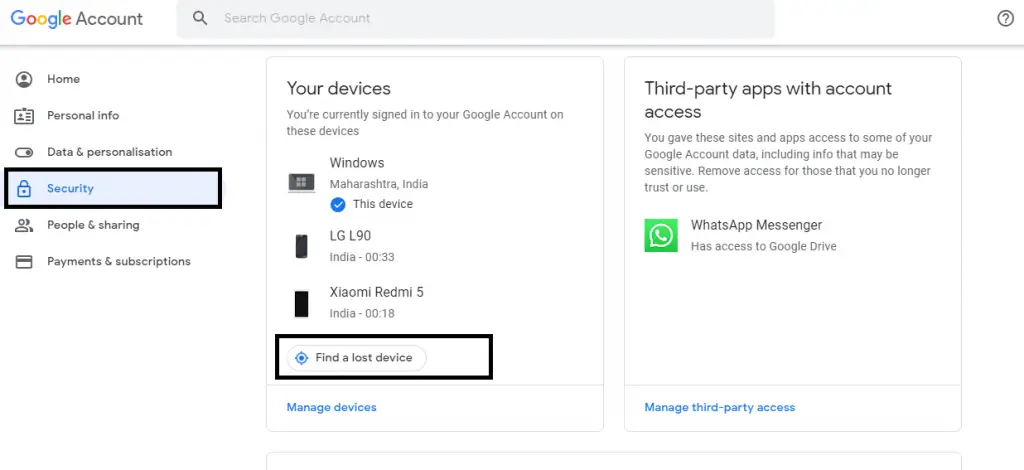 Google Account And Security Settings