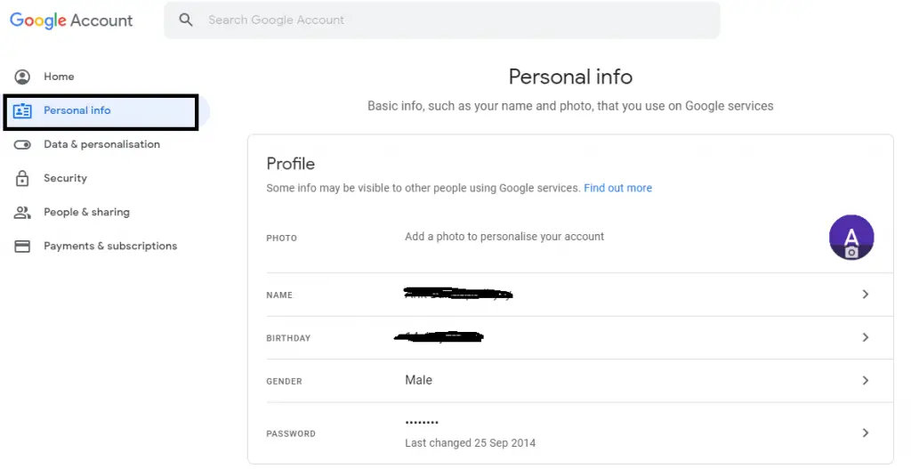 Google account settings