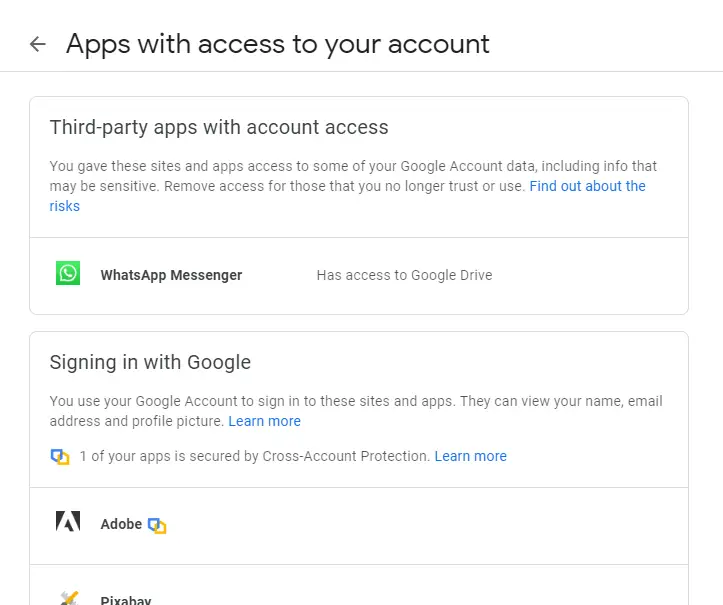 Google Account And Security Settings