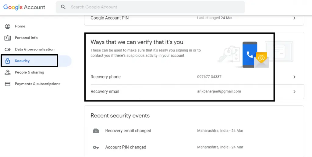 Google Account And Security Settings