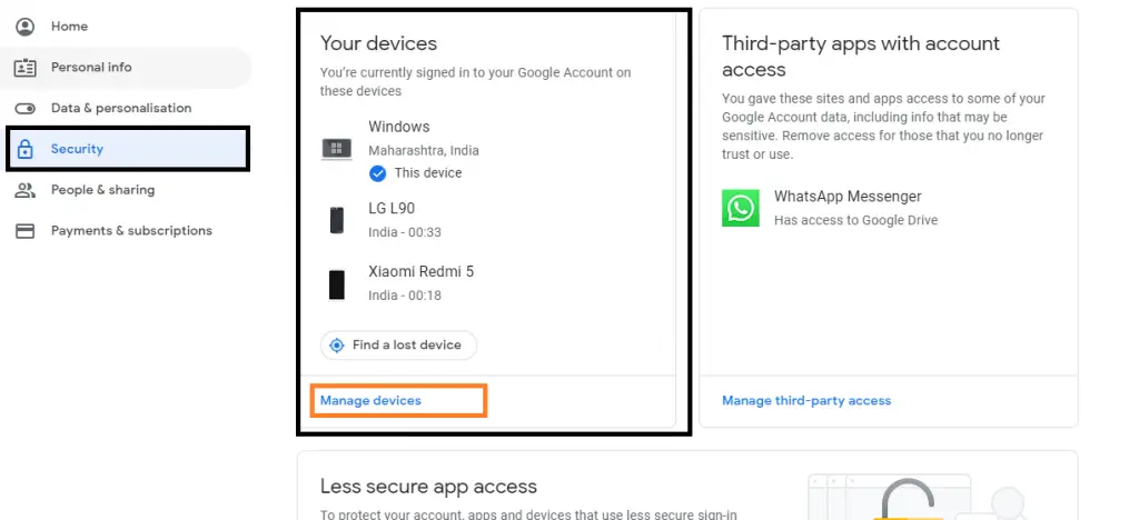 Google Account And Security Settings