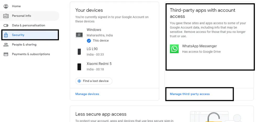 Google Account And Security Settings