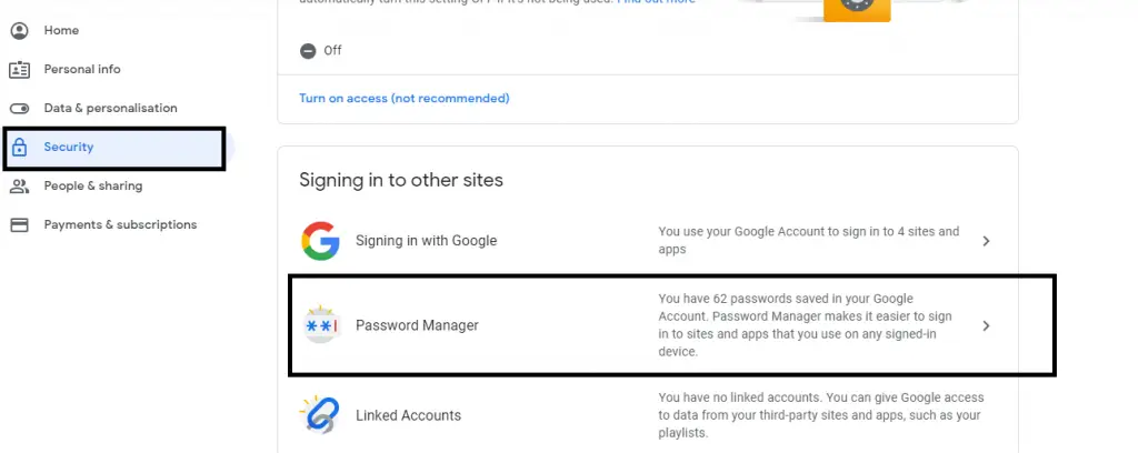 Google Account And Security Settings